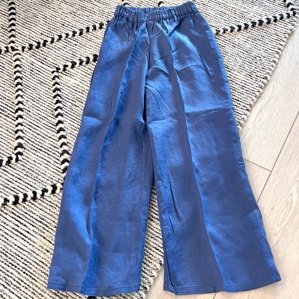 Louise Positano,Italy, Iconic Lux Linen Palazzo Pant,Stay-Put Band,eUC, Size S
